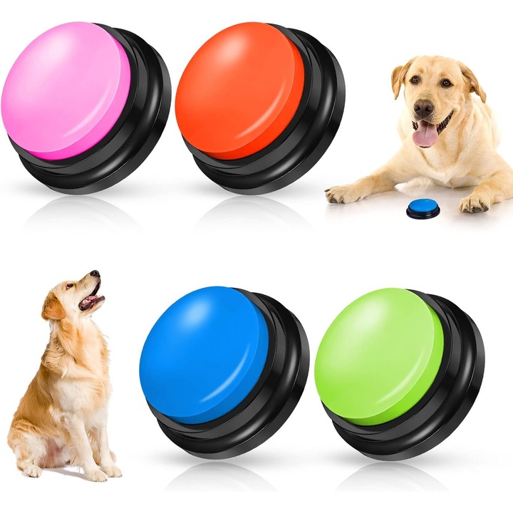 Set 4 butoane de comunicare pentru caini, jucarie dresaj, culori diverse, 8.8x4.1cm