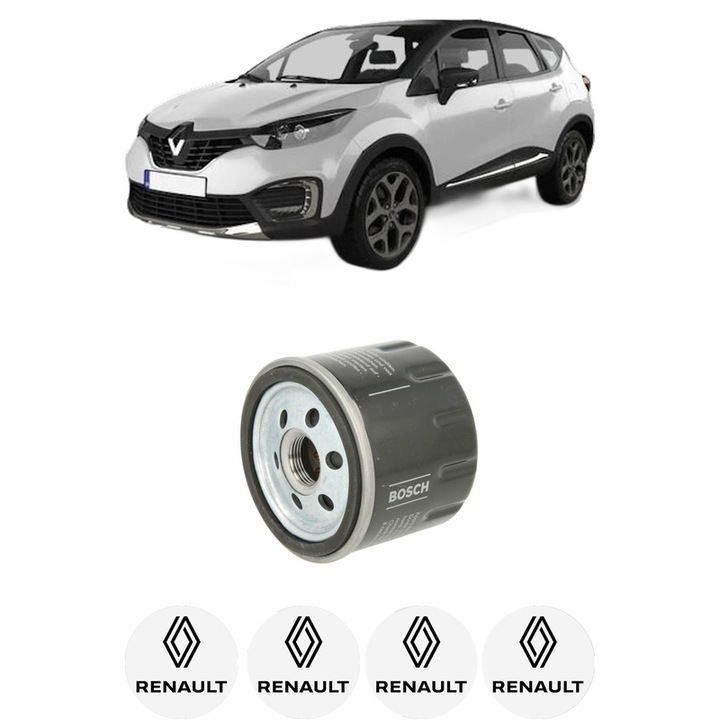 Filtru ulei RENAULT CAPTUR I (J5_, H5_) 1.5 dCi 90 (J5N4, J5M5, J5MW, J5M6, J5AL, J5AJ) din 2013 KW 66 CP 90 CMC 1461, auto, Bosch, 4x Stickere auto cu RENAULT