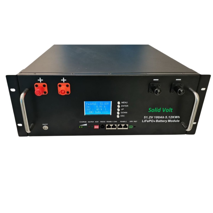 Acumulator LiFePO4 5.12kw, 48V, litiu Solid Volt, functioneaza cu invertor Solis, Deye, Victron Energy, Growatt,, Voltronic, MPPsolar, Easun, Goodwe, Solis, Megarevo, Luxpower, SMA, Afore, SRNE, Studer, sistem fotovoltaic