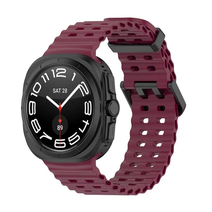 Óraszíj, Samsung Galaxy Watch Ultra 47mm kompatibilis (2025), Marine Band típusú, bordó szilikon, ellenálló és elegáns