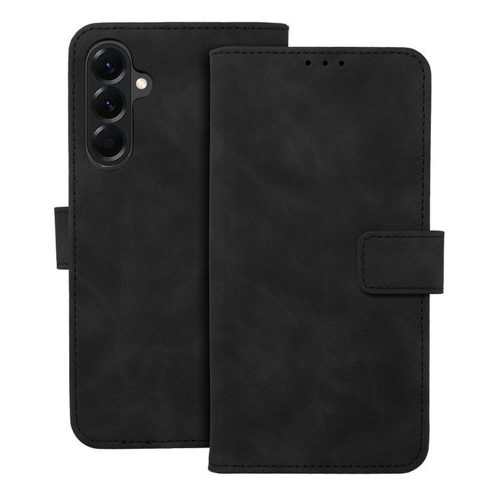 Samsung Galaxy A17 4G / A17 5G kompatibilis telefontok, könyvtok, bankkártyatartós, mágneszáras, fekete, Tender Book