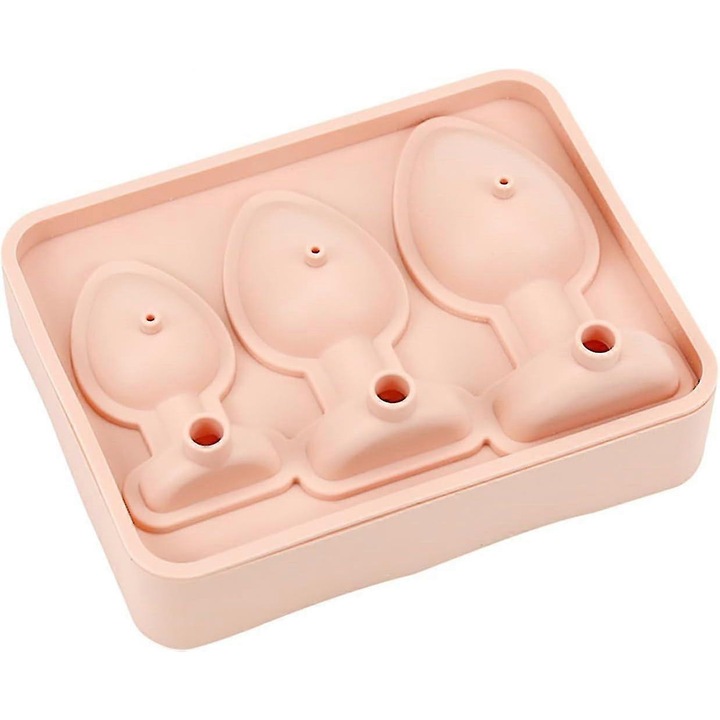 Szilikon jégkocka forma, anális dugó modell, rózsaszín, 14.8x11.4x5cm, 3 méretű készlet