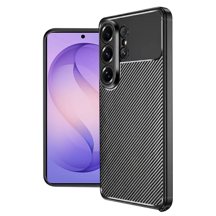 Husa pentru Samsung Galaxy S26 Ultra, SKYDDAR INNOVATION, CarbonFiber, Antisoc, set cu sticker, Negru