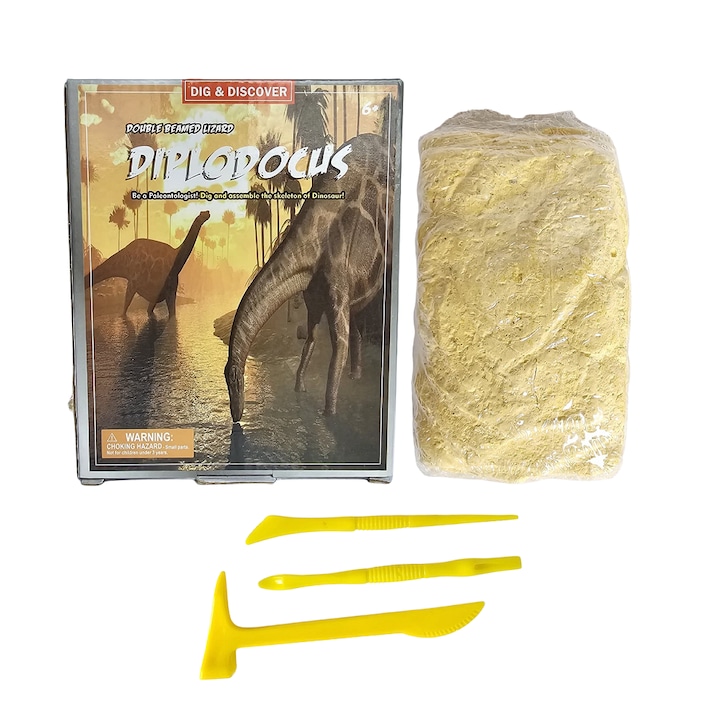 Joc de arheologie, Diplodocus, set cu unelte, 18x14.5x5cm, +6 ani