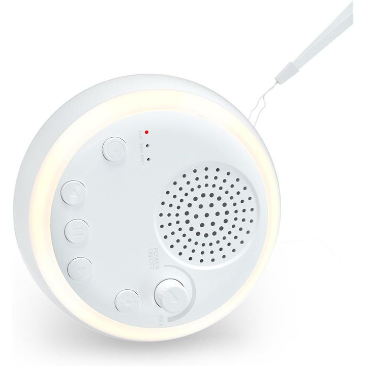 Aparat de Sunet White Noise cu 16 Sunete Relaxante si Lumina de Noapte Portabil cu Temporizator Alimentare USB pentru Somn Linistit