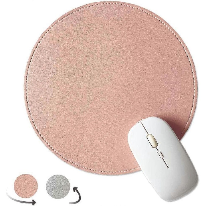 Mousepad din piele PU, dublu utilizabil, impermeabil, 20x0.2cm, roz si argintiu