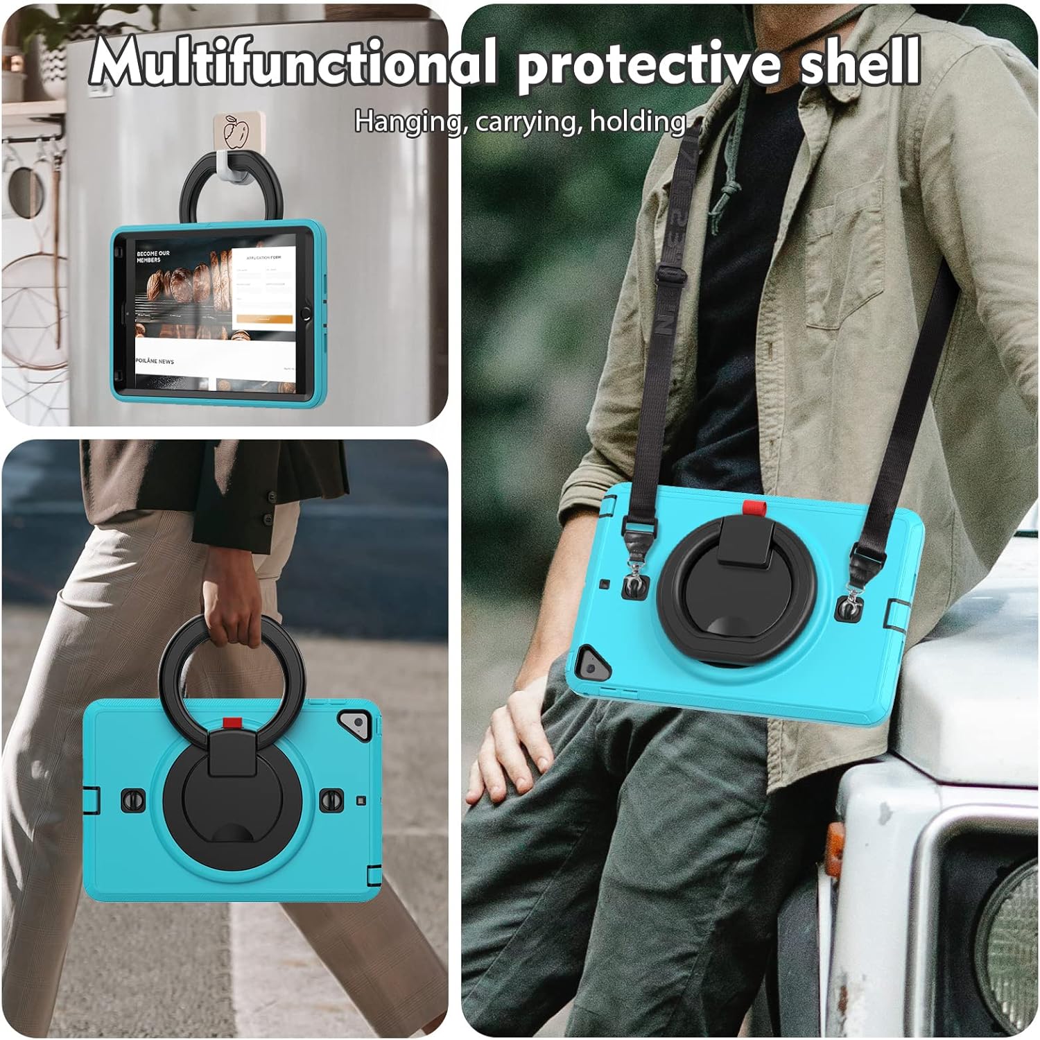Pachet 360 Sigloo pentru iPad Mini 4/5 (2015/2019), 7.9" – Husa Shockproof Armor cu folie inclusa, curea de umar si suport rotativ, Albastru