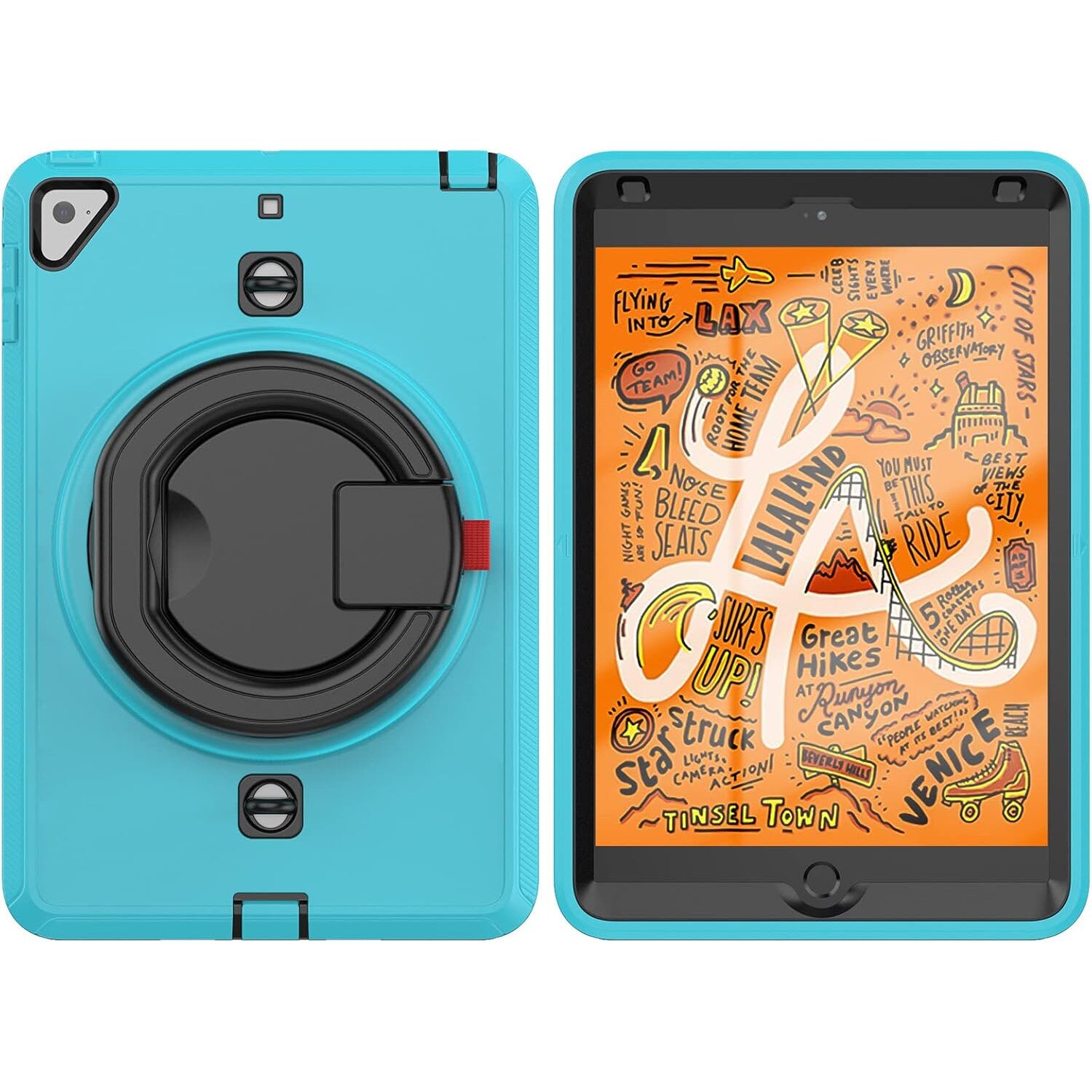Pachet 360 Sigloo pentru iPad Mini 4/5 (2015/2019), 7.9" – Husa Shockproof Armor cu folie inclusa, curea de umar si suport rotativ, Albastru