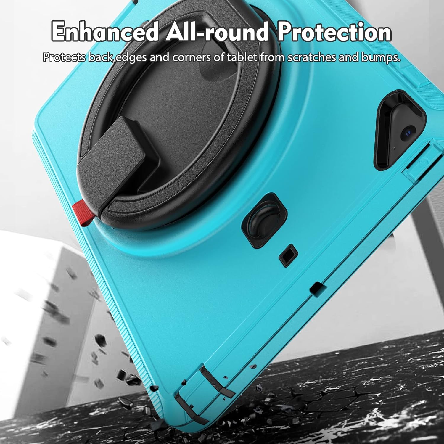 Pachet 360 Sigloo pentru iPad Mini 4/5 (2015/2019), 7.9" – Husa Shockproof Armor cu folie inclusa, curea de umar si suport rotativ, Albastru