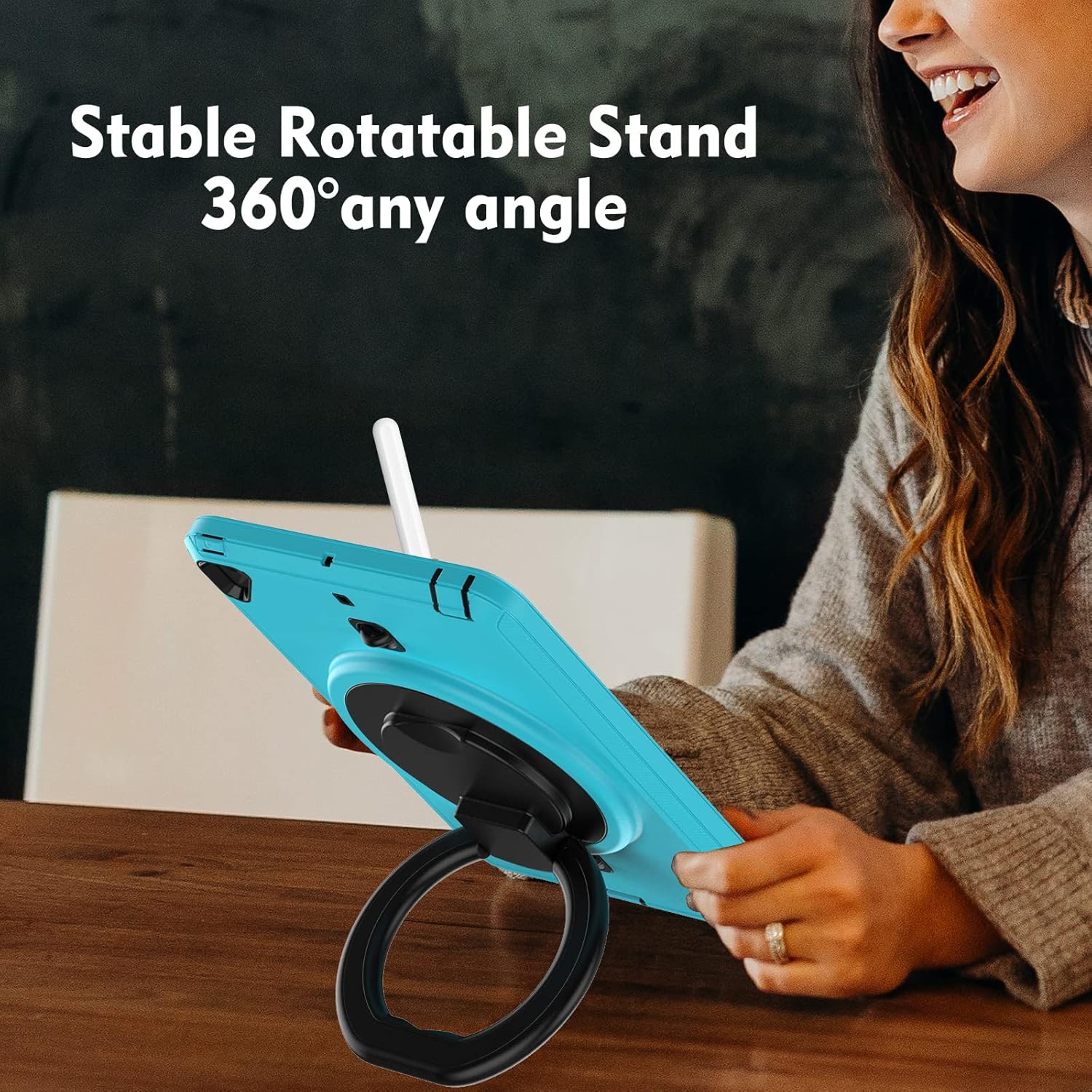 Pachet 360 Sigloo pentru iPad Mini 4/5 (2015/2019), 7.9" – Husa Shockproof Armor cu folie inclusa, curea de umar si suport rotativ, Albastru