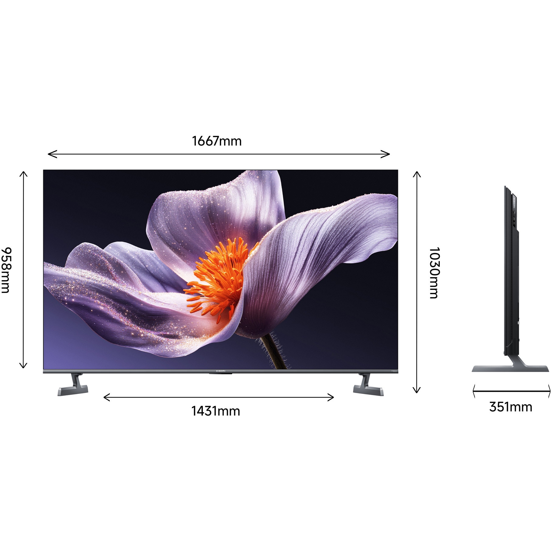 Televizor Xiaomi Mini LED S Pro, 189 cm, Smart Google TV, 4K Ultra HD, 100 Hz, Clasa F (Model 2025)