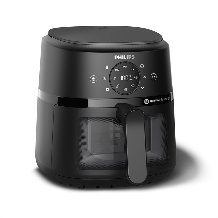 Friteuza fara ulei Philips NA210/00 Seria 2000, 3.2l, Ecran tactil, Tehnologie RapidAir, 9 functii de gatire, Negru