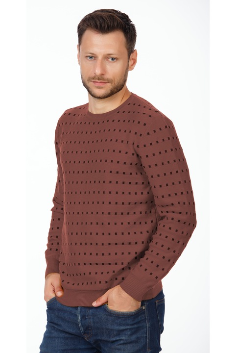 Pulover jaquard BE YOU bumbac, Caramiziu