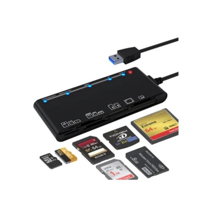 USB четец на карти, мулти-USB, бърз трансфер, 3.0, за CF, SD, TF, XD, MS, Micro SD