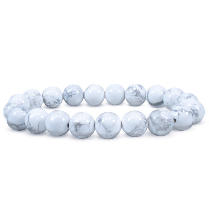 Karkötő Természetes Kő Fehér Türkiz Howlit, Aromantra, Csiszolt Gyöngyök, 0,8 cm, Gumiszalagon Fehér, 17 cm