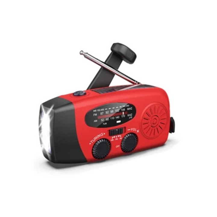 Radio portabil cu manivela si lanterna, AM/FM NOAA, cu banca de putere si incarcator USB