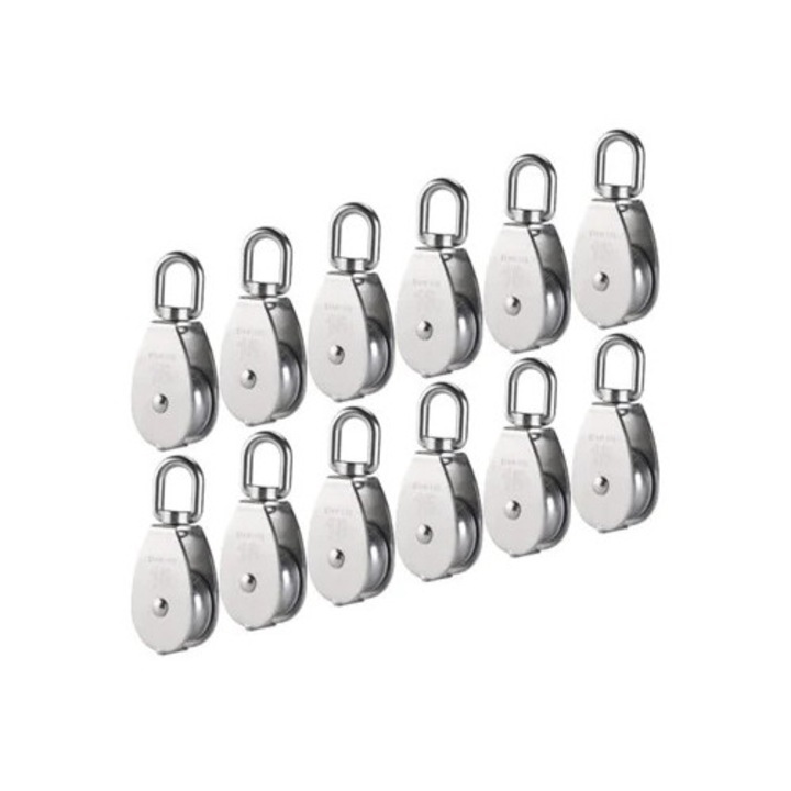 Set 12 blocuri de pully din otel inoxidabil M15, 15mm, capacitate 35kg