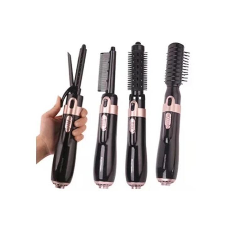 Perie de par electrica, 1000W, 4 accesorii, neagra