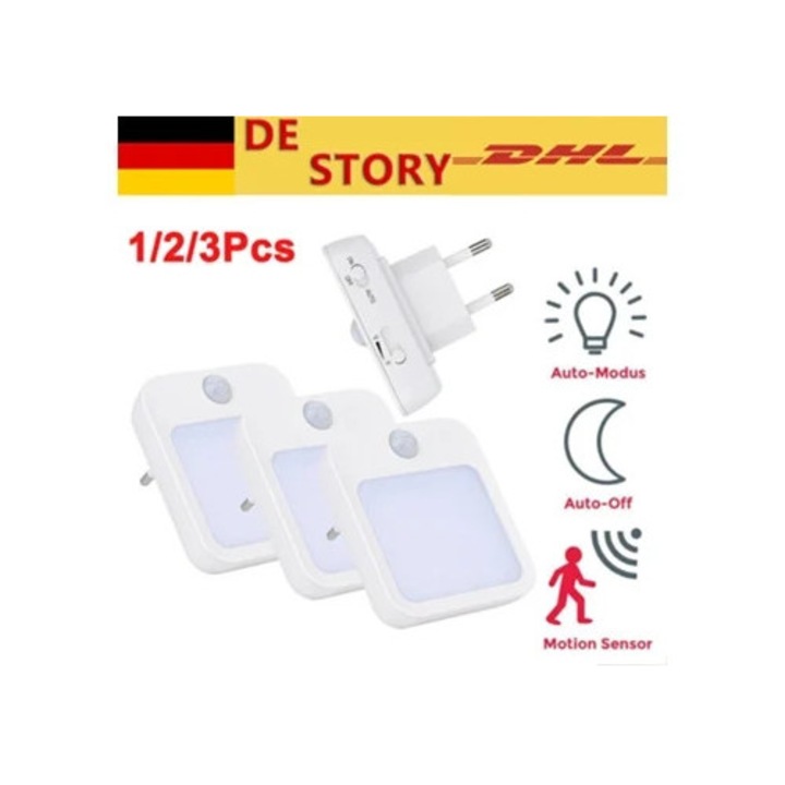 Veioza cu senzor de miscare, lumina de noapte, ajustare a luminozitatii, multicolor