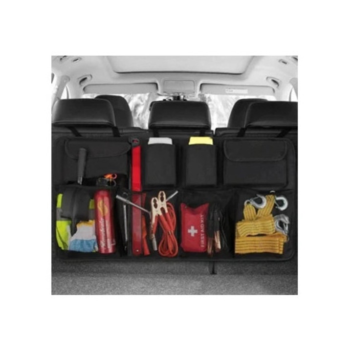 Organizator auto 3rd Generation, capacitate mare, negru, cu plasa elastica si 4 bare magice