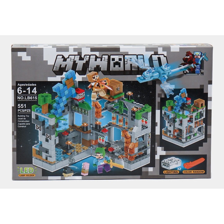 My Worl Konstruktor 551 darab, összeépítő készlet LED fénnyel, kompatibilis a Minecraft stílussal