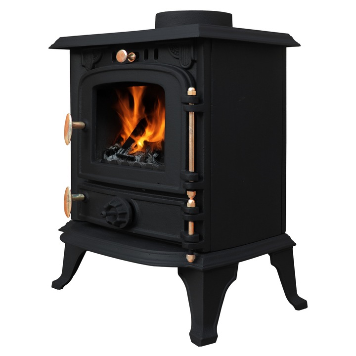 Чугунена камина на дърва Thunder Diana, дърва за гориво 4,5kW, Изпускателен отвор 140mm, 380x525x325mm, Клас на енергийна ефективност: A, Черен