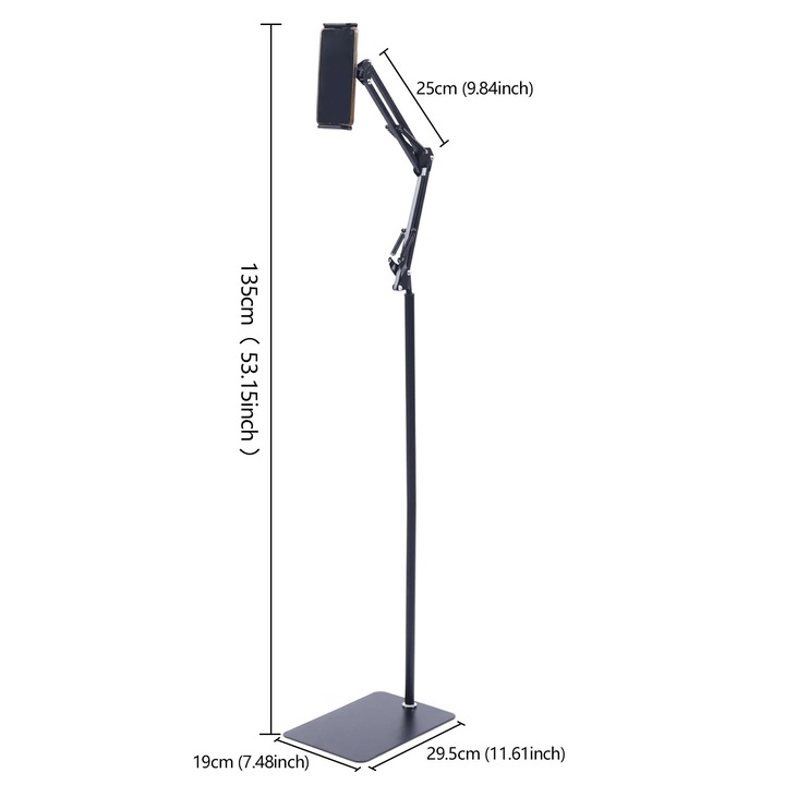 Suport pentru tableta, 360° rotire, inaltime ajustabila, negru, dimensiuni 19x29.5cm