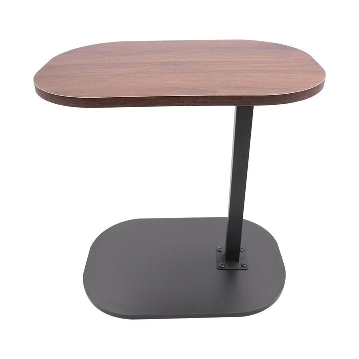 Masa de Cafea Reglabila, Model C-Shape, Inaltime 45-80cm, Pentru Living, Birou sau Dormitor, Culoare Nuc