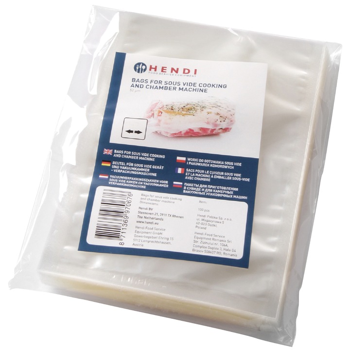 Pungi vacuum pentru gatit Hendi, 150X250mm, 2 starturi, 75 microni, filtru UV, 100 buc