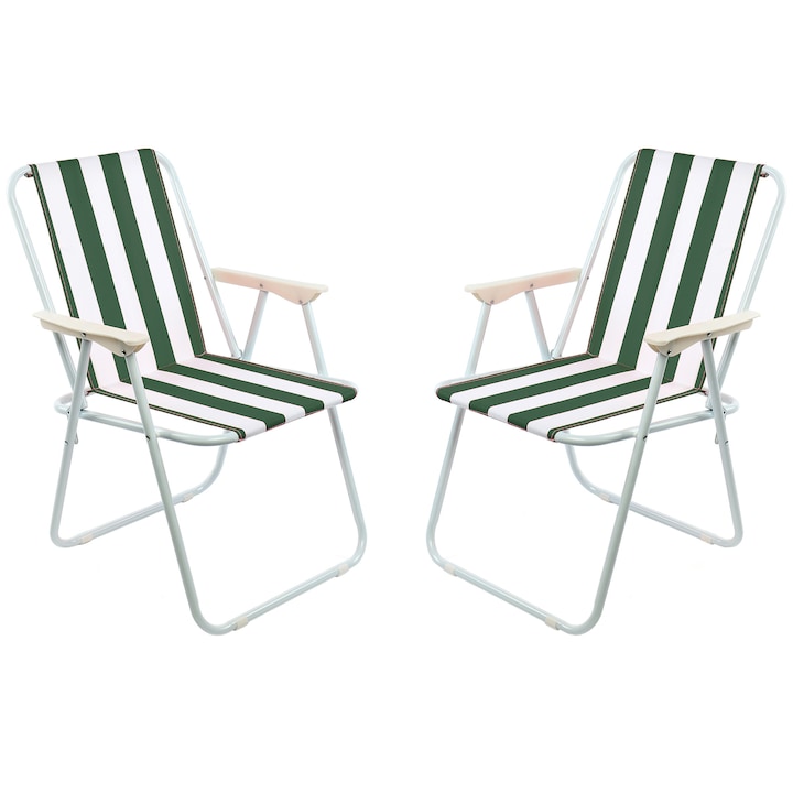 Комплект 2 стола за градина/тераса/плаж Kring Oxford, Сгъваеми, 60x70 cм, Зелен/Бял