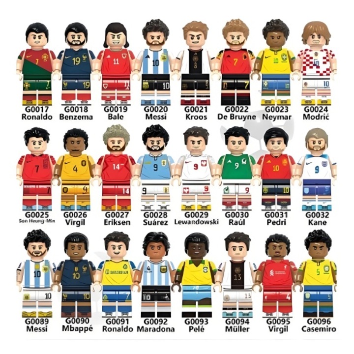 Set de minifigurine fotbal, AjieQaQ, 8 figurine, blocuri de construcție, multicolor