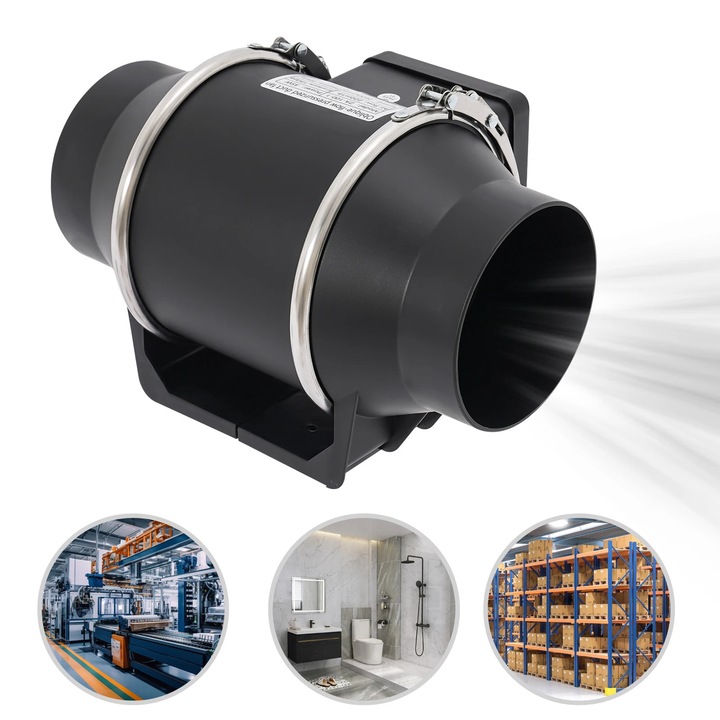 Ventilator de conducta, ZA-100-1, flux oblic/mix, 220 m³/h, 35 W, 220 V, Negru