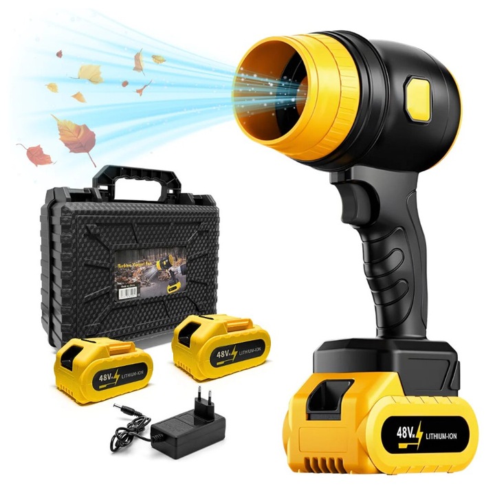 Преносима въздуходувка MDHL, 48V, 34000 RPM, 2x батерии, Черна/Жълта