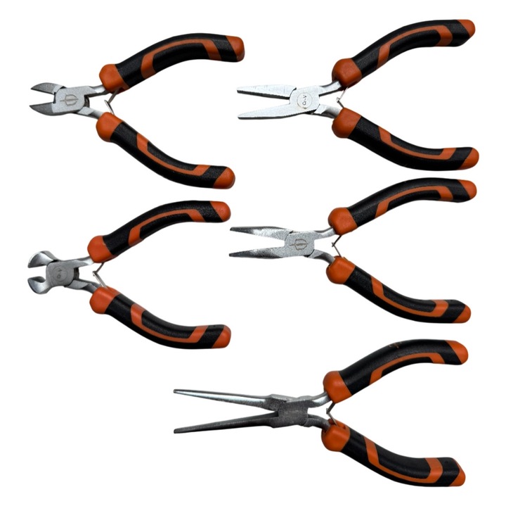 Set profesional de 5 patenti, clesti din Cr-V, plic de protectie, manere ergonomice, pentru cabluri, fire, sarme, plastic