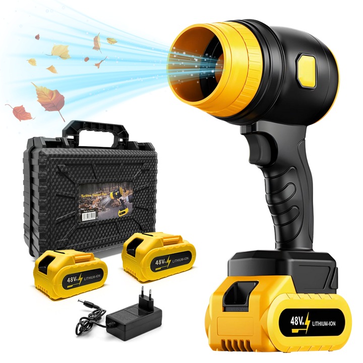 Suflanta aer turbo portabila, 2 acumulatori Li-Ion 48V, 1050W, negru-galben, 24.5x15x9cm