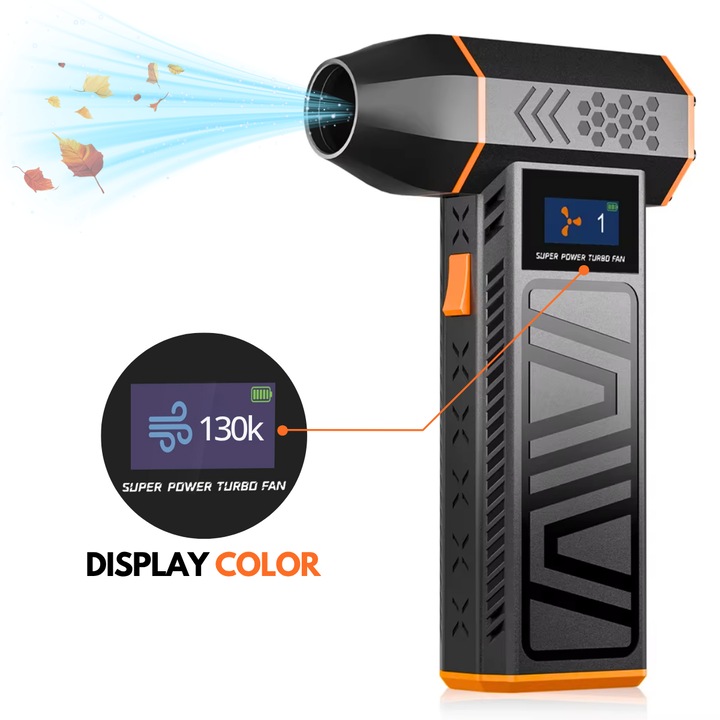 Suflanta aer multifuncțională easyCTRL, portabilă, acumulator 4000mAh, negru-portocaliu, 15.3x9.6cm