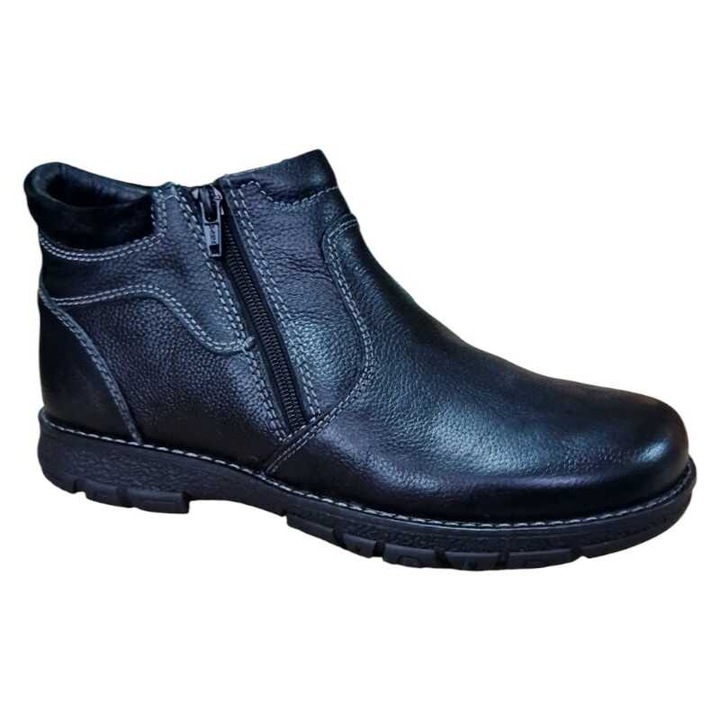 Botine barbati din piele naturala Reflexan cu doua fermoare laterale captuseala groasa talpa cusuta stil casual Z7