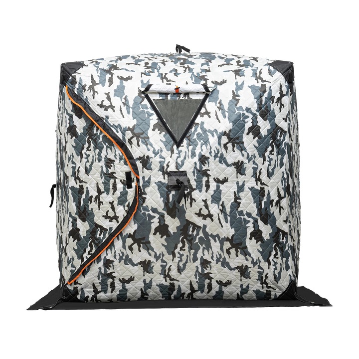 Adaposturi pentru pescuit pe gheata, Material Oxford 210D rezistent la intemperii, Usa in forma de D, Usor de instalat si transportat, Spatios pentru 1-2 persoane, Camuflaj