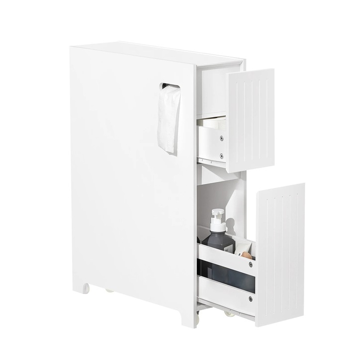 Raft de nisa BZR111-W cu rola, Mobilier Baie, 20 cm, Alb, Troler bucatarie ingust, Dimensiuni aprox. 20x75x60 cm