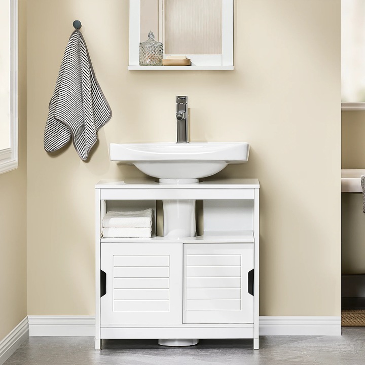 Mobilier Baie FRG128-II, sub lavoar, dulap pentru baie cu picioare amortizate, Vanity sub lavoar, culoare ALB