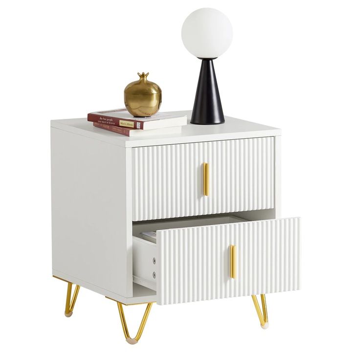 Masa de Noapte FBT115 cu 2 sertare, pentru Pat de tip Box Spring, Masa Laterala de Canapea, Masa de Telefon, Dulap de Noapte