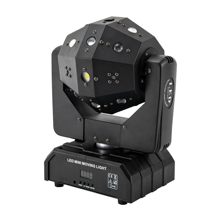 Lumina cu Cap Mobil, 16 LED-uri RGB, Rotire 360, Negru, 27x18x33cm