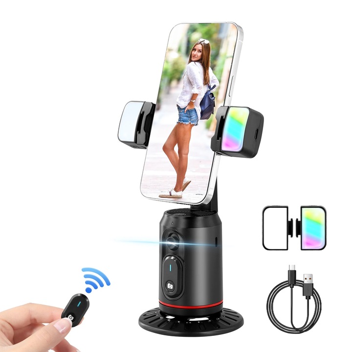 Стабилизатор гимбал за смартфон, auto-tracking, ротация 360, черен, 340гр