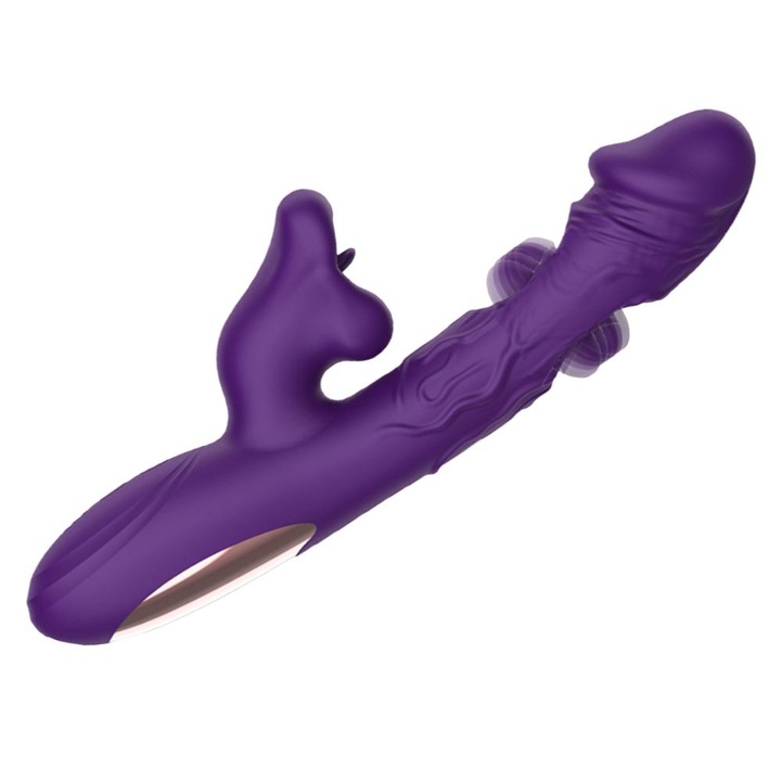 Dildó Vibrátor Tolóhatással és Kettős Stimulációval - G-pont és Csikló Vibrátor, Szexuális Játék Nőknek és Pároknak (Lila)