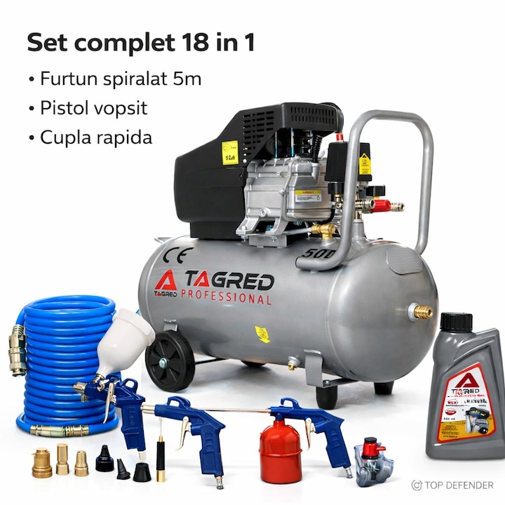 Compresor de aer cu ulei, Tagred, 50L, 9 bar, Set 18 in 1