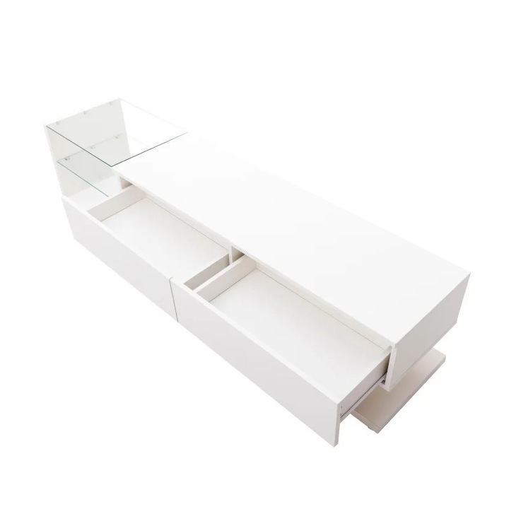 Comoda TV/Mobilier TV, Lowboard suspendat, Lungime 170 cm, Luciu inalt, Iluminare LED, Montaj pe perete, Design modern, Alb