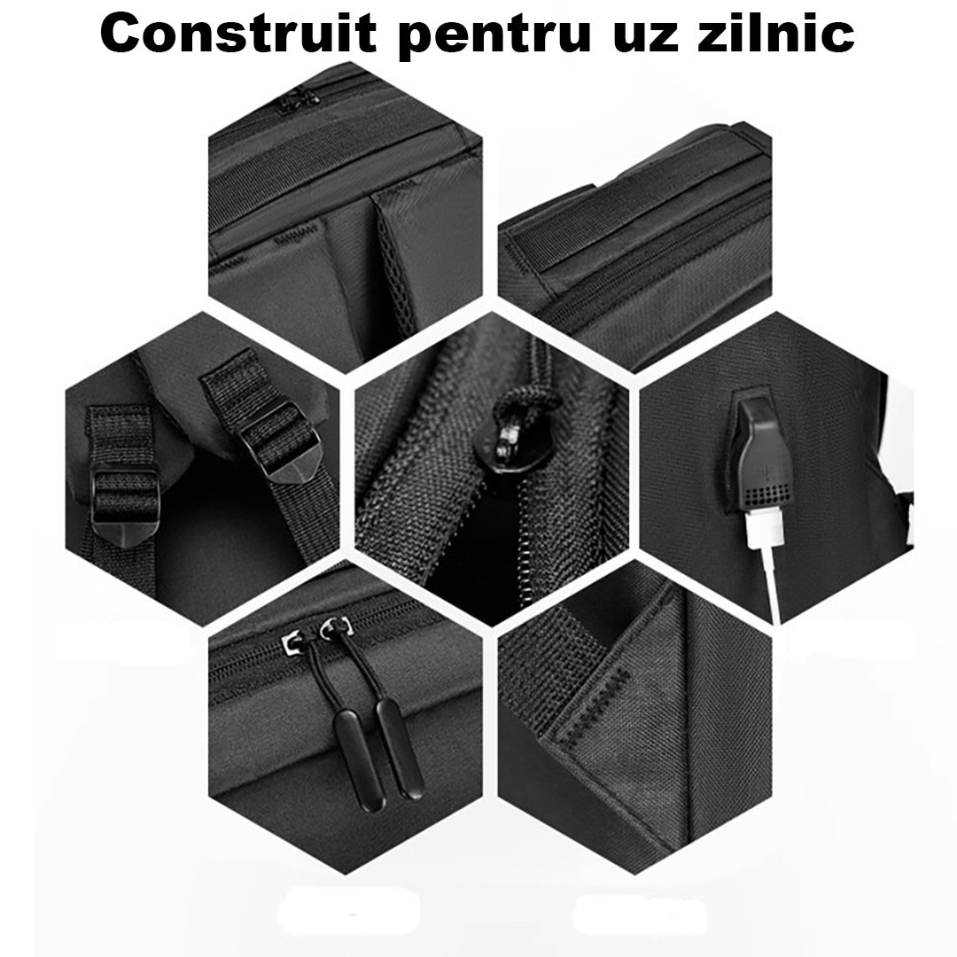 Rucsac Laptop, Anti-transpiratie, Port pentru Incarcare USB, Ghiozdan Voiaj, Laptop 15, 6 inch, Haine, Accesorii, Capacitate 30 L, Confortabil, Usor, Casual, Bussiness, Negru, Alikommerce AK