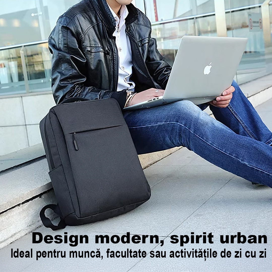 Rucsac Laptop, Anti-transpiratie, Port pentru Incarcare USB, Ghiozdan Voiaj, Laptop 15, 6 inch, Haine, Accesorii, Capacitate 30 L, Confortabil, Usor, Casual, Bussiness, Negru, Alikommerce AK
