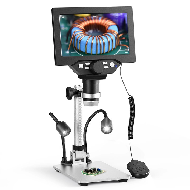 Microscop digital, Microscop LCD USB, ecran 17, 8 cm, 500x–1500x, senzor 12MP, video 1080p, 8 LED, Argintiu