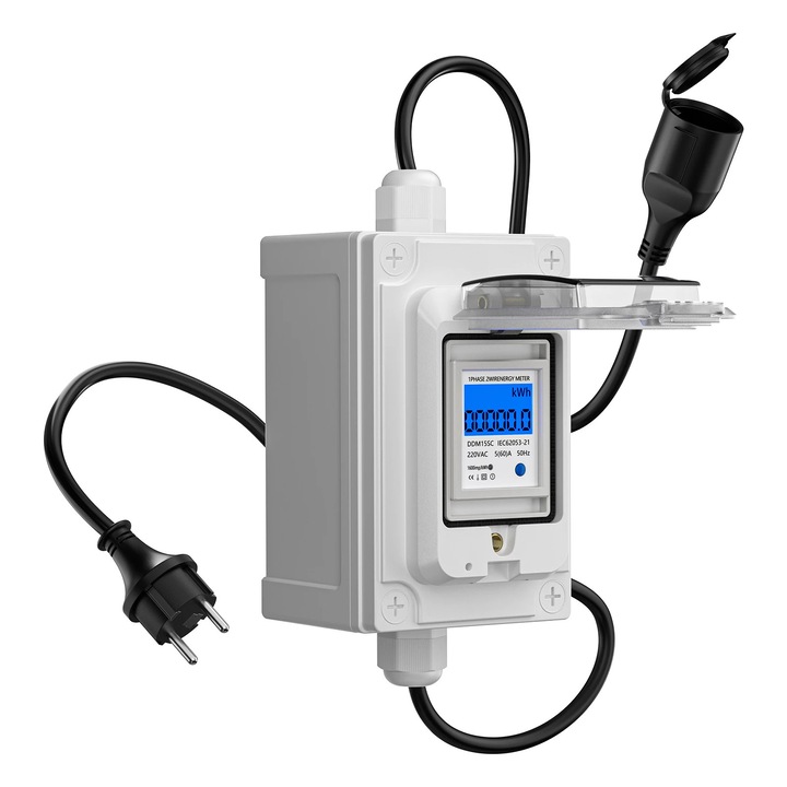Contor electric digital mobil, IP67, 230 V 60 A, Gri, 13x10x8cm